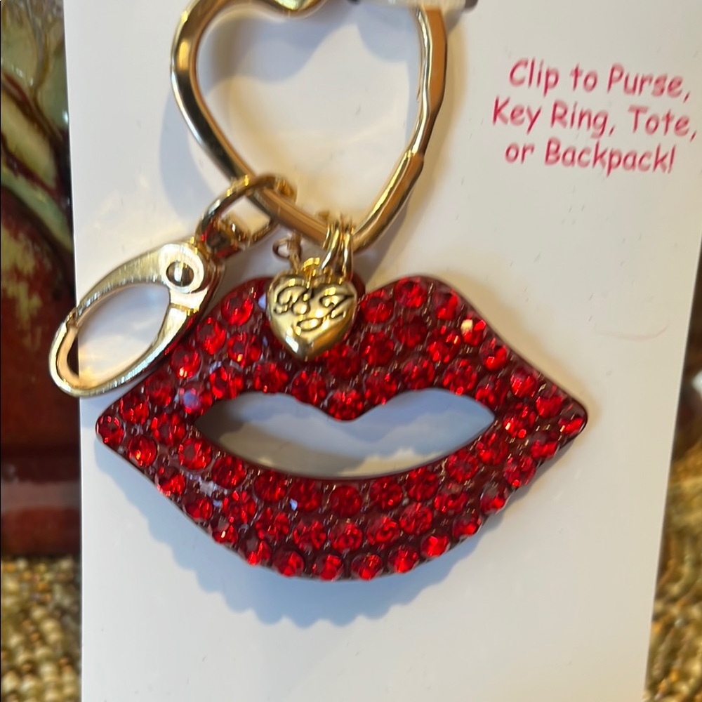 Betsey Johnson Red Rhinestone And Gold Tone Hardware Lip Handbag Charm